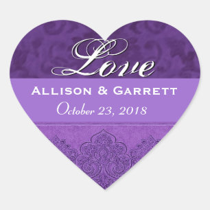 Pegatina En Forma De Corazón Novia de amor morado y Groom Date F200