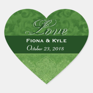Pegatina En Forma De Corazón Novia de amor verde y fecha de nacimiento