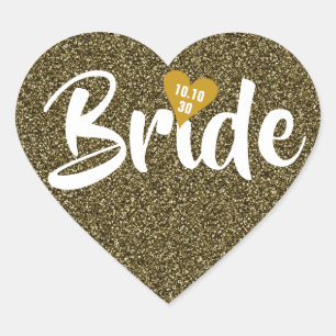 Pegatina En Forma De Corazón Novia Fecha Corazón Dorado Brillo Personalizado