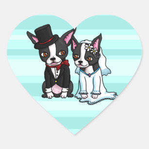 Pegatina En Forma De Corazón Novia y novio de Boston Terrier