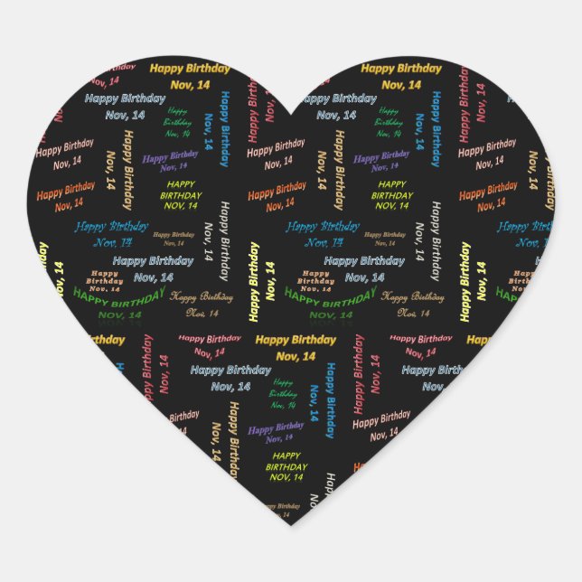 Pegatina En Forma De Corazón Noviembre, 14 Pegatina de cumpleaños (Anverso)