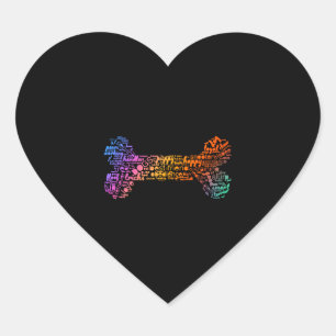 Pegatina En Forma De Corazón Nube de palabras de perro (colorida en hueso)