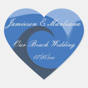 Pegatina En Forma De Corazón "Nuestra boda en la playa" - "Marea azul"