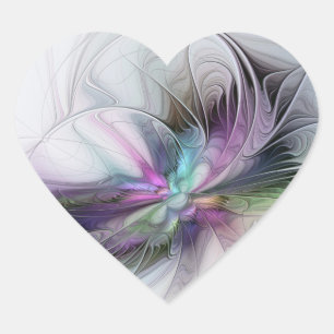 Pegatina En Forma De Corazón Nueva vida, arte abstracto fractal de fantasía col