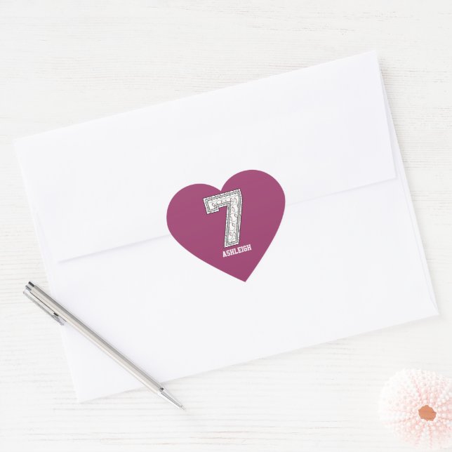 Pegatina En Forma De Corazón Número 7 de béisbol personalizado (Sobre)