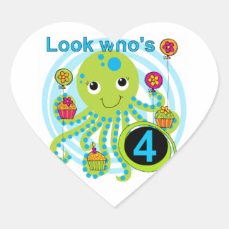 Pegatina En Forma De Corazón Octopus 4º cumpleaños camisetas y regalos de T