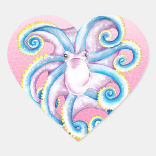 Pegatina En Forma De Corazón Octopus Sed Glass Pink