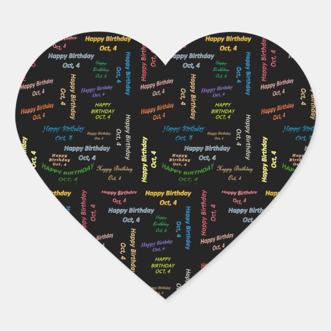 Pegatina En Forma De Corazón Octubre, 4 Pegatina de cumpleaños (Anverso)