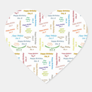 Pegatina En Forma De Corazón Octubre, 8 Pegatina de cumpleaños