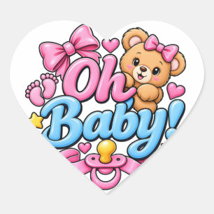 Pegatina En Forma De Corazón ¡Oh bebé! Diseño de celebración de baby shower