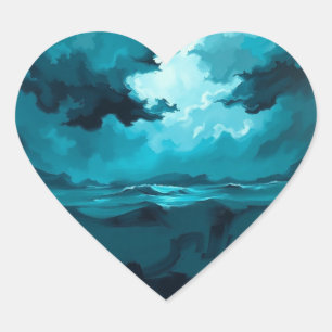 Pegatina En Forma De Corazón Olas del Océano Temperamentales Bajo un Cielo Torm