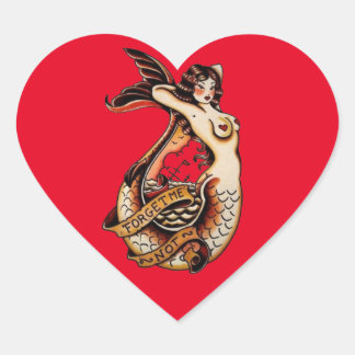 Pegatina En Forma De Corazón Olvídame no - Arte de tatuaje de sirena vintage