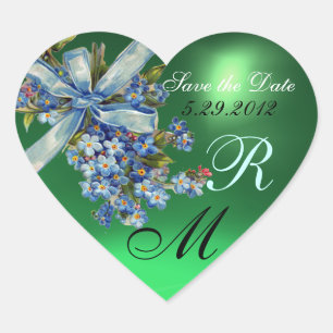 Pegatina En Forma De Corazón OLVIDARME NOTAS MONOGRAMA, FIESTA DE BODA azul ver