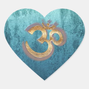 Pegatina En Forma De Corazón OM azul latón oro damasco Asia Yoga Spiritualität