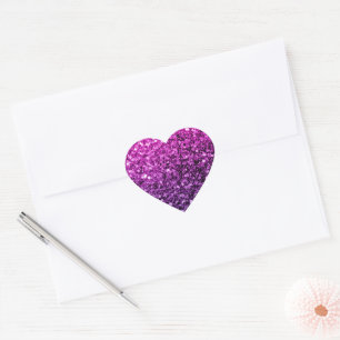 Pegatina En Forma De Corazón Ombre rosa púrpura brillo falso destellos