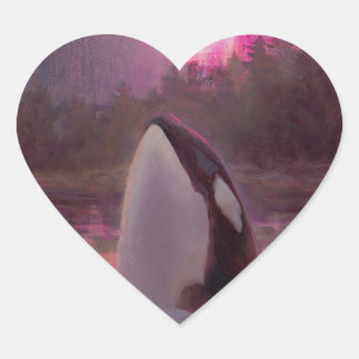 Pegatina En Forma De Corazón Orca de ballena asesina y luces nórdicas rosadas/m