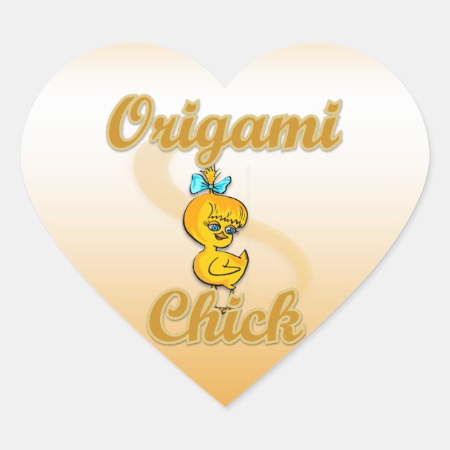 Pegatina En Forma De Corazón Origami Chick (Anverso)