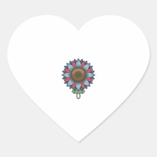 Pegatina En Forma De Corazón Ornamento de girasol de mezclilla patriótica vinta