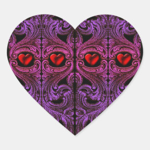Pegatina En Forma De Corazón Ornamento morado de gótico con corazón