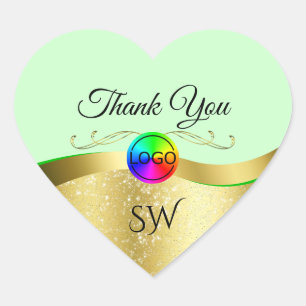 Pegatina En Forma De Corazón Oro ondulado verde claro con logotipo Monograma Gr