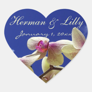Pegatina En Forma De Corazón Orquídeas blancas y Boda personalizado del cielo a