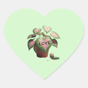 Pegatina En Forma De Corazón Oruga y hojas en forma de corazón