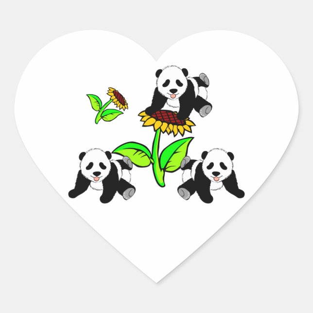Pegatina En Forma De Corazón Osos Panda de girasol (Anverso)