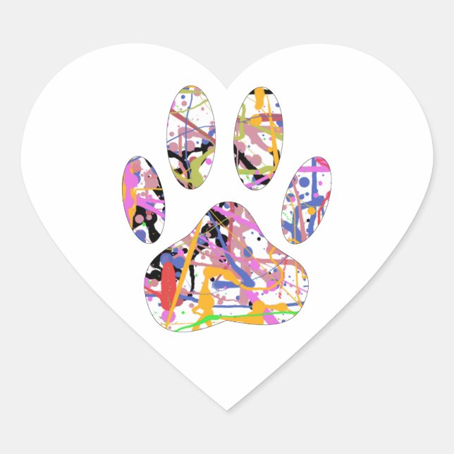Pegatina En Forma De Corazón Paint Splatt Dog Paw Print (Anverso)