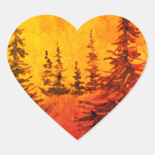 Pegatina En Forma De Corazón Paisaje rústico y Pegatina de la naturaleza