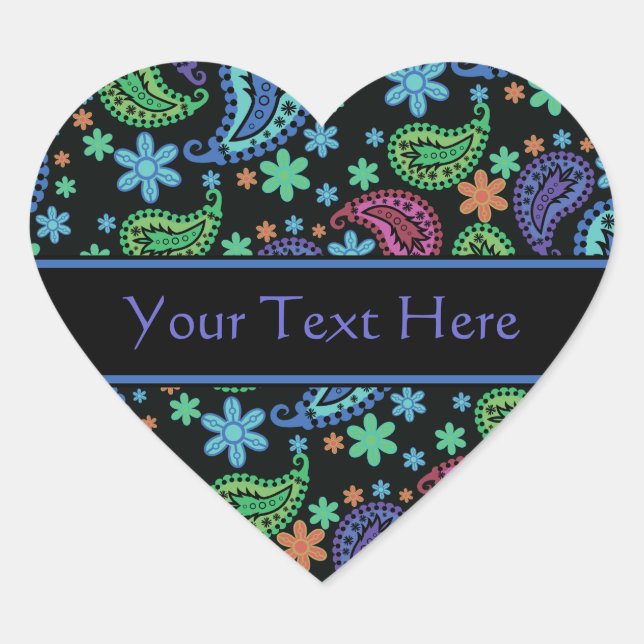 Pegatina En Forma De Corazón Paisley en negro (Anverso)
