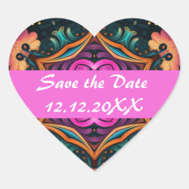 Pegatina En Forma De Corazón Paisley Rosa Floral Flowe 6a4