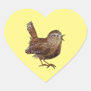 Pegatina En Forma De Corazón Pájaro de Wren (Troglodytes Troglodytes)