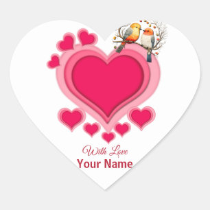 Pegatina En Forma De Corazón Pájaros románticos en rama Día de San Valentín y c