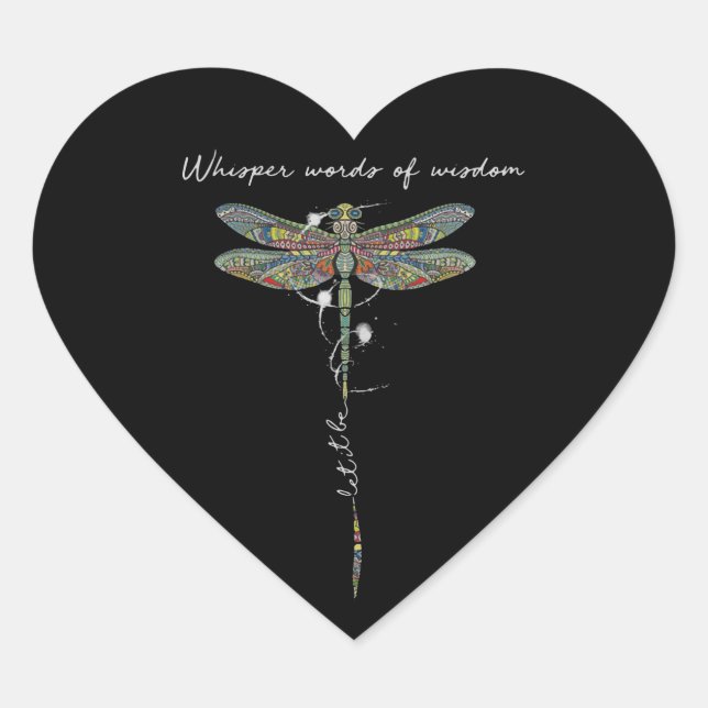 Pegatina En Forma De Corazón Palabras De Susurro De Sabiduría Brocade Dragonfly (Anverso)