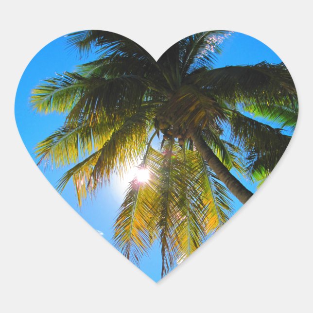 Pegatina En Forma De Corazón Palm Paradise Blue Sky Sunshine (Anverso)