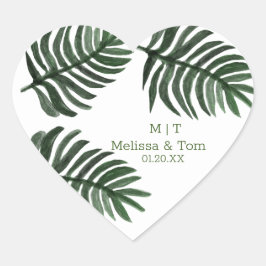 Pegatina En Forma De Corazón Palma Botánica Tropical Agradecimiento Boda Tropic