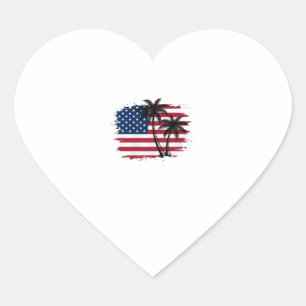 Pegatina En Forma De Corazón Palmera Bandera Americana Patriótica Arte Vectoria