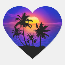 Pegatina En Forma De Corazón Palmeras de puesta de sol tropical