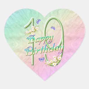 Pegatina En Forma De Corazón Palo cardíaco de 19 cumpleaños y mariposas arcoiri