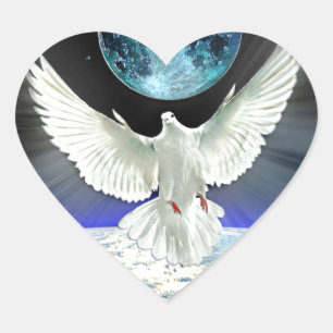 Pegatina En Forma De Corazón Paloma de la Paz sobre la Tierra desde el Espacio