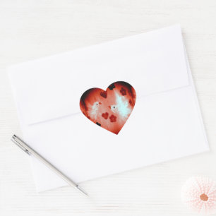 Pegatina En Forma De Corazón Palomas blancas Corazas rojas Aman a los pájaros