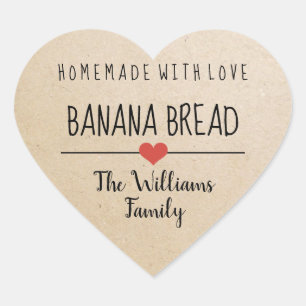 Pegatina En Forma De Corazón pan de banana casero con kraft de amor