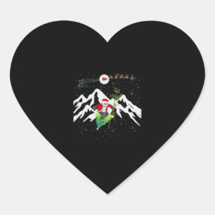 Pegatina En Forma De Corazón Panda Bear Esquiando Árbol de Navidad Santa Reinde