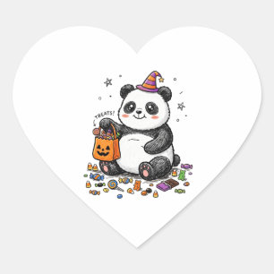 Pegatina En Forma De Corazón Panda de Halloween regordete con barriga de dulces