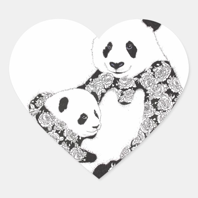 Pegatina En Forma De Corazón Panda Madre y bebé (Anverso)