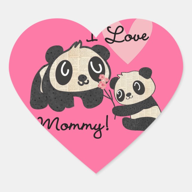 Pegatina En Forma De Corazón Pandas que amo a mamá (Anverso)