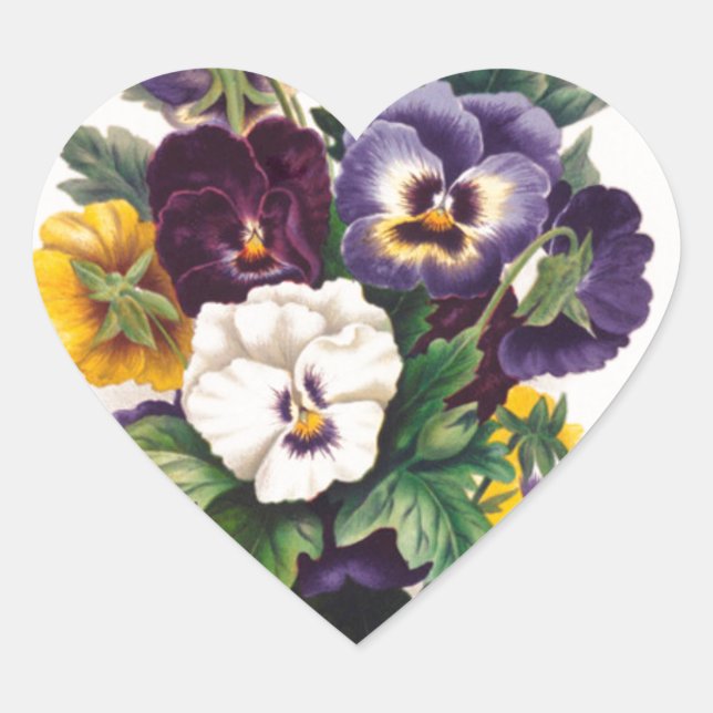 Pegatina En Forma De Corazón Pansies (Anverso)