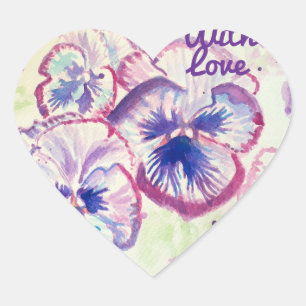 Pegatina En Forma De Corazón Pansy Pansies Flor Púrpura Floral Rosa