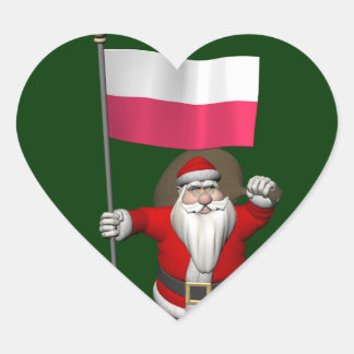 Pegatina En Forma De Corazón Papá Noel con bandera de Polonia