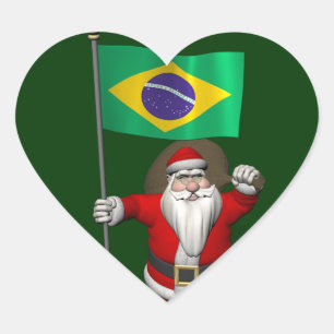 Pegatina En Forma De Corazón Papá Noel con insignia de Brasil